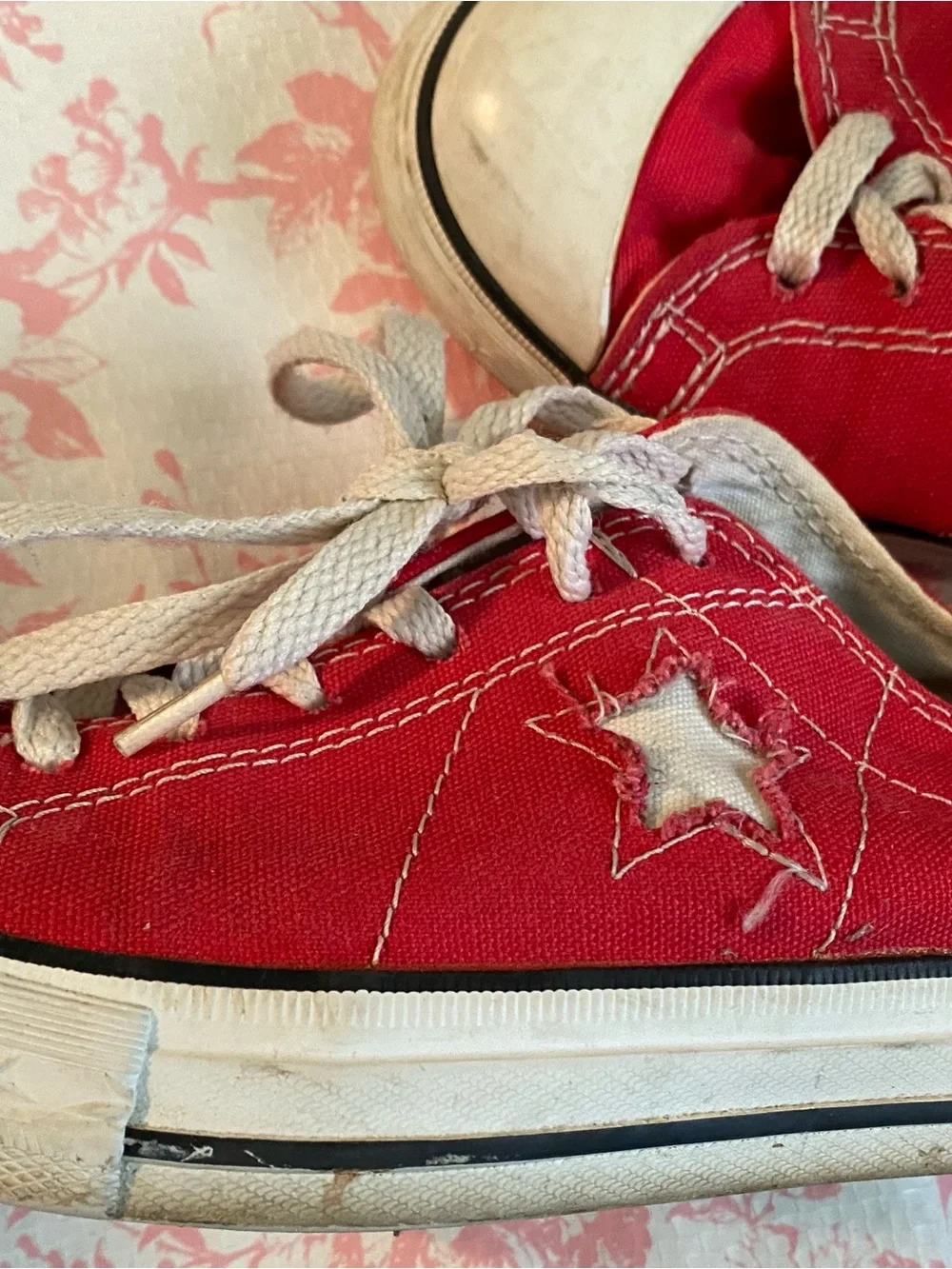 Red Converse Star Accent Canvas Sneakers